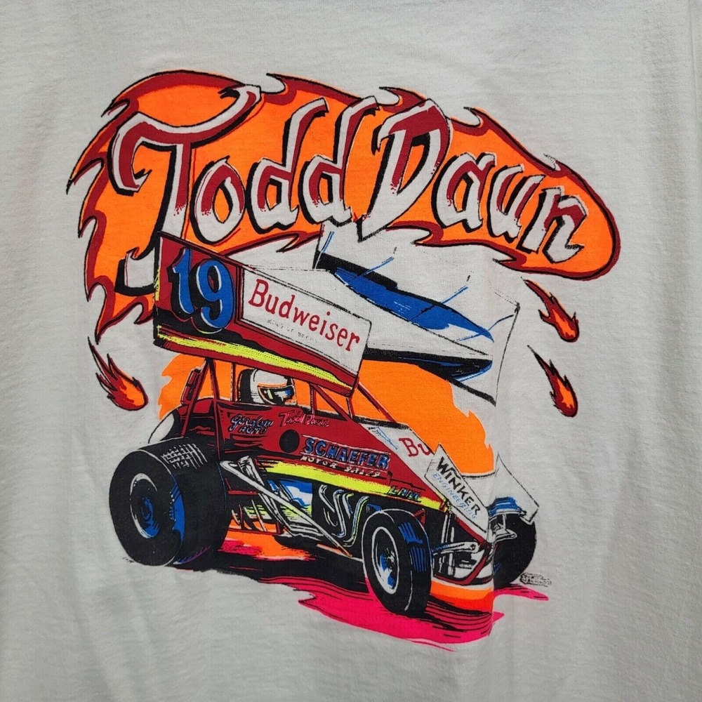 Vintage 90s Sprint Car Mens XXL White Todd Daun Budweiser Superweight Tees U.S.A - Picture 2 of 8